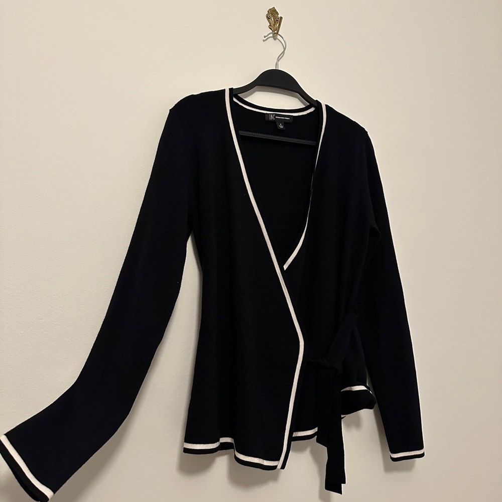 INC International Concepts Black Cardigan Sweater with Contrast Trim size Medium